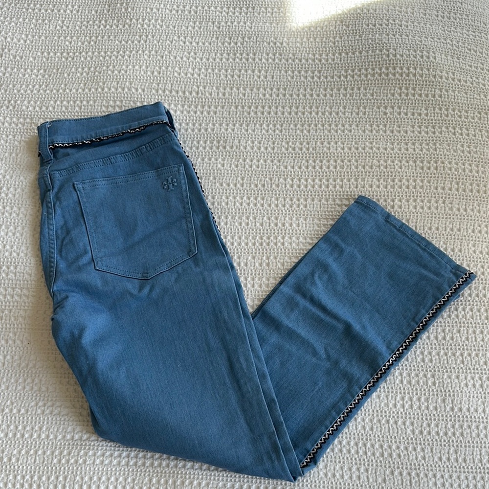 TORY BURCH Blue Denim Jeans with Chain Detail